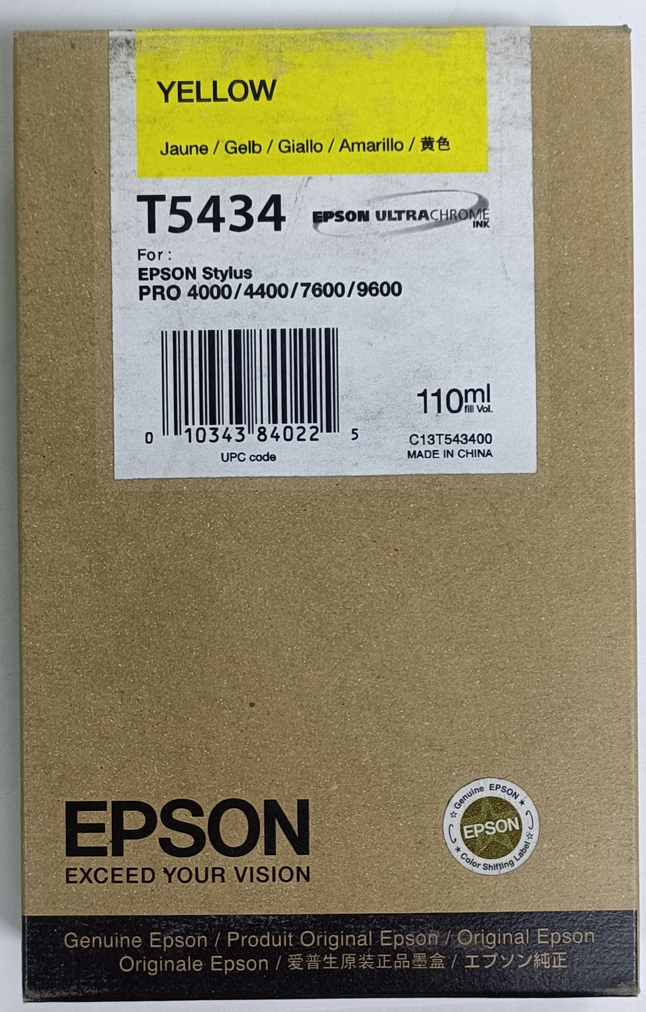 Картридж, чернила, краска, принтер, струйный, Epson, T5434, желтый, yellow, C13T543400, Epson Stylus Pro 4000, Epson Stylus Pro 7600, Epson Stylus Pro 9600, Epson Stylus Pro 4400